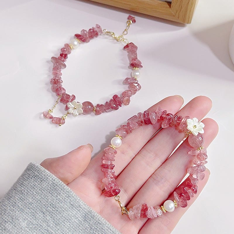 Natural Strawberry Quartz Green Strawberry Quartz Super Seven Crystal Flower Healing Bracelet