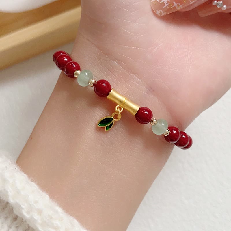 Handmade Cinnabar and Green Aventurine Bamboo Copper Bracelet