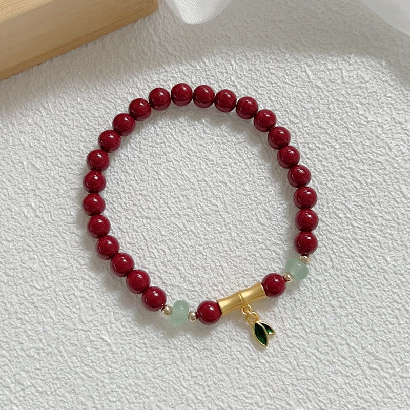 Handmade Cinnabar and Green Aventurine Bamboo Copper Bracelet