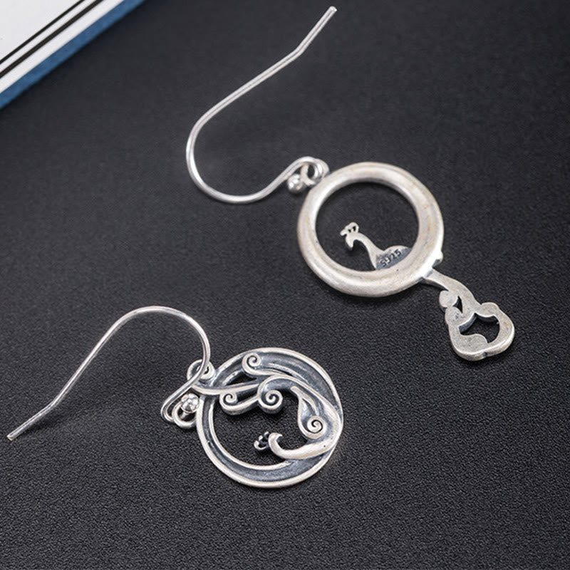 925 Sterling Silver Round Asymmetry Peacock Earrings