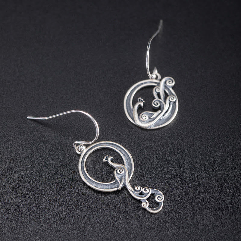 925 Sterling Silver Round Asymmetry Peacock Earrings