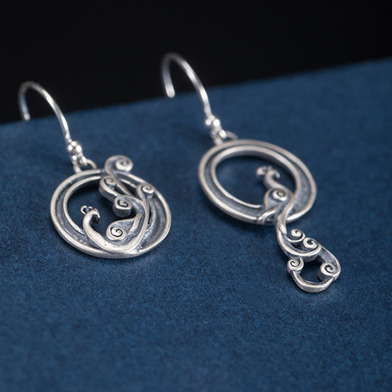 925 Sterling Silver Round Asymmetry Peacock Earrings