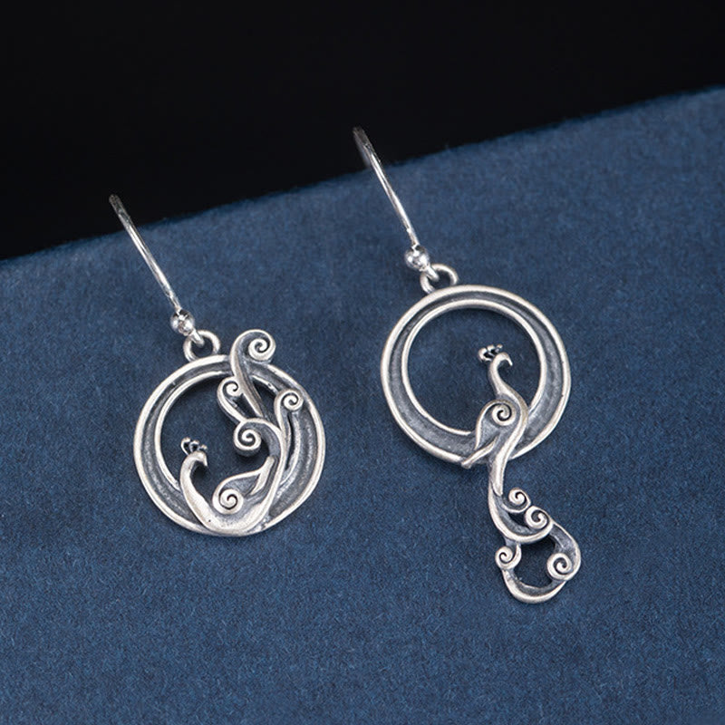 925 Sterling Silver Round Asymmetry Peacock Earrings
