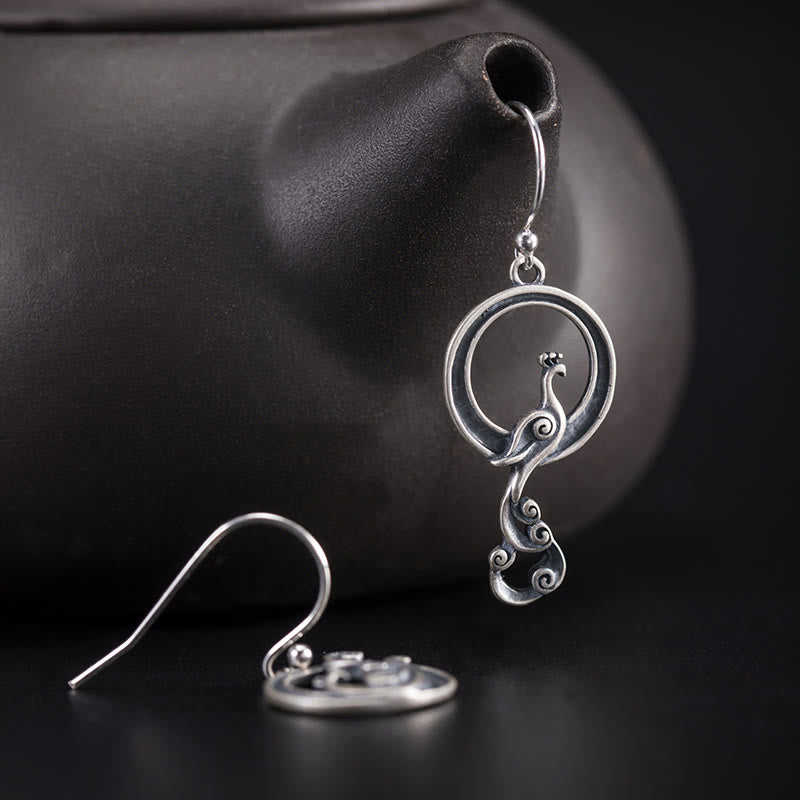 925 Sterling Silver Round Asymmetry Peacock Earrings