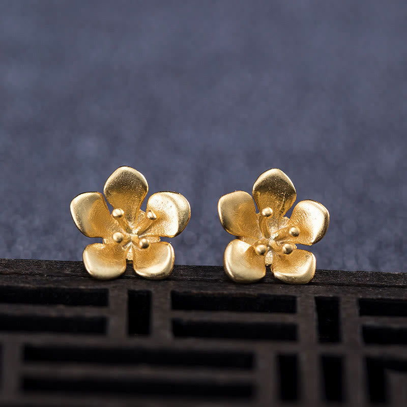 925 Sterling Silver Golden Peach Blossom Balance Earrings