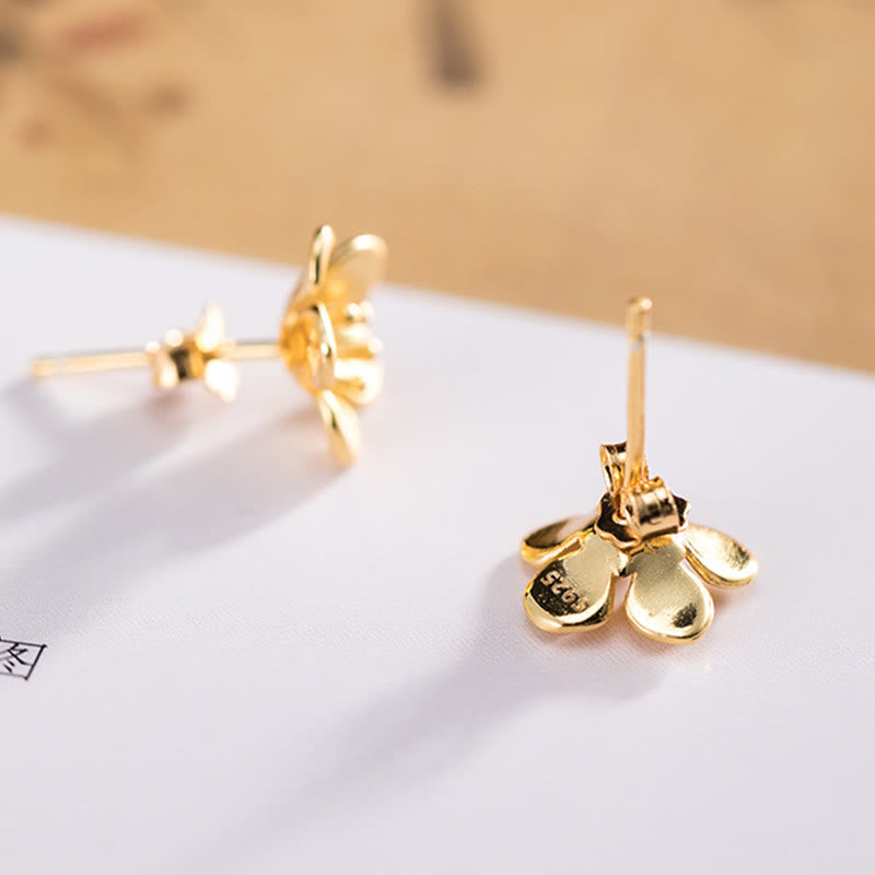 925 Sterling Silver Golden Peach Blossom Balance Earrings