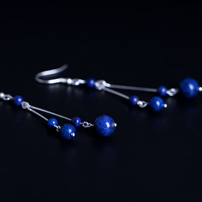 925 Sterling Silver Lazurite Beads Serenity Drop Earrings