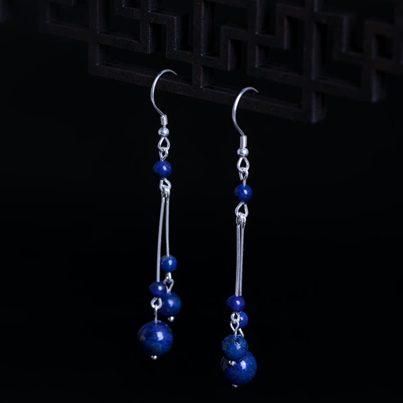 925 Sterling Silver Lazurite Beads Serenity Drop Earrings
