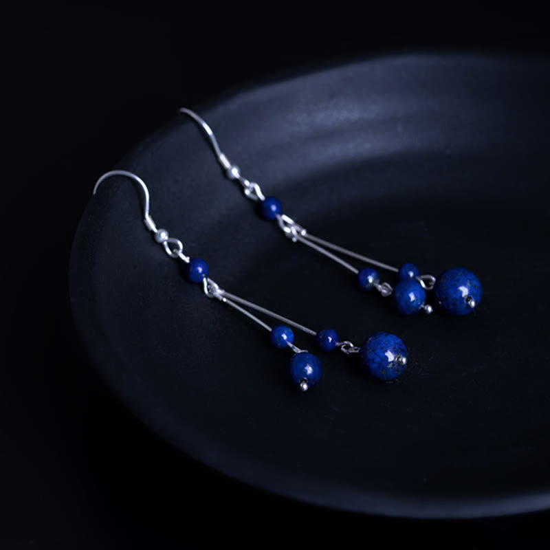 925 Sterling Silver Lazurite Beads Serenity Drop Earrings
