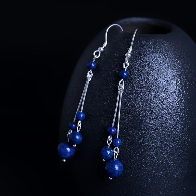925 Sterling Silver Lazurite Beads Serenity Drop Earrings