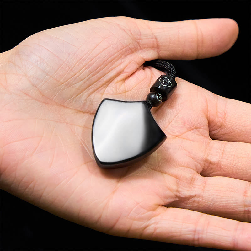 Black Obsidian Shield Pattern Yin Yang Symbol Strength Necklace Pendant