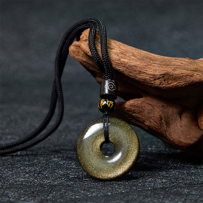 Natural Gold Sheen Obsidian Peace Buckle Strengthen Necklace Pendant