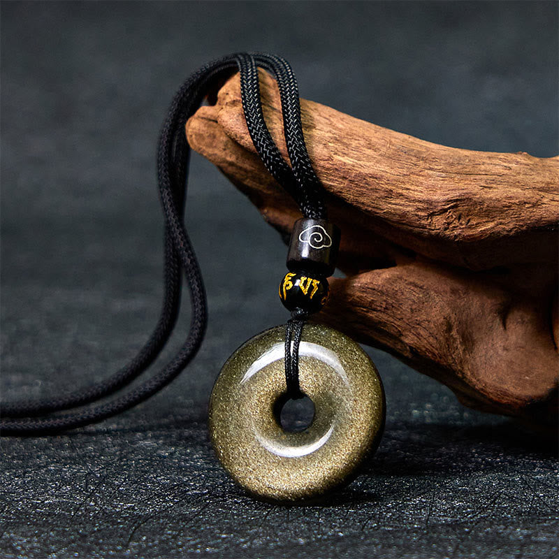 Natural Gold Sheen Obsidian Peace Buckle Strengthen Necklace Pendant