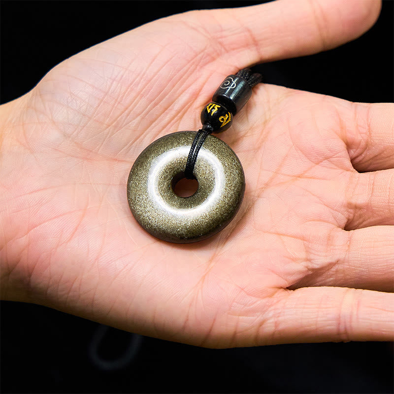 Natural Gold Sheen Obsidian Peace Buckle Strengthen Necklace Pendant