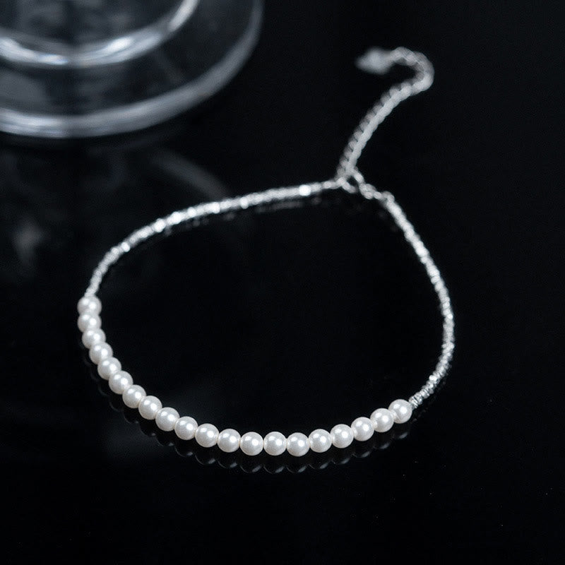 Lustrous 4mm Pearl and 925 Sterling Silver Beaded Minimalist Anklet