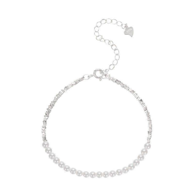 Lustrous 4mm Pearl and 925 Sterling Silver Beaded Minimalist Anklet