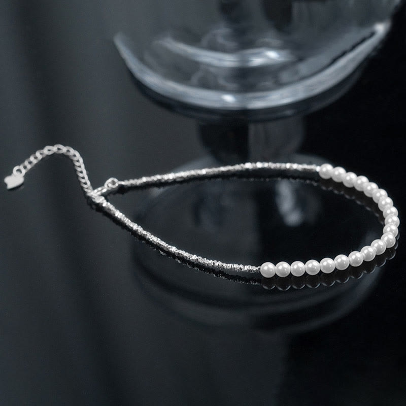 Lustrous 4mm Pearl and 925 Sterling Silver Beaded Minimalist Anklet