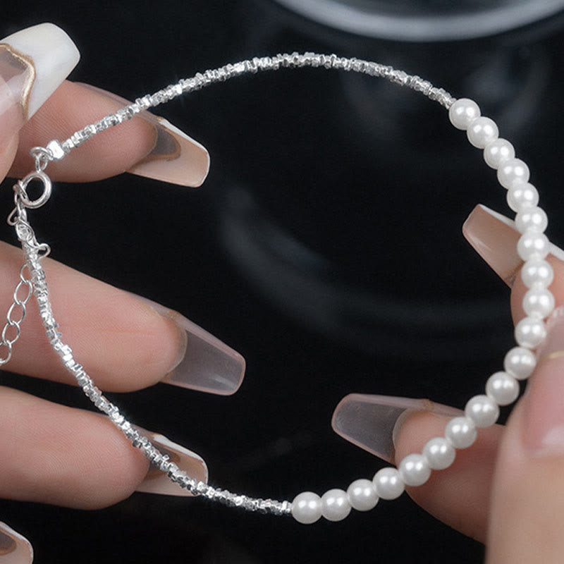 Lustrous 4mm Pearl and 925 Sterling Silver Beaded Minimalist Anklet