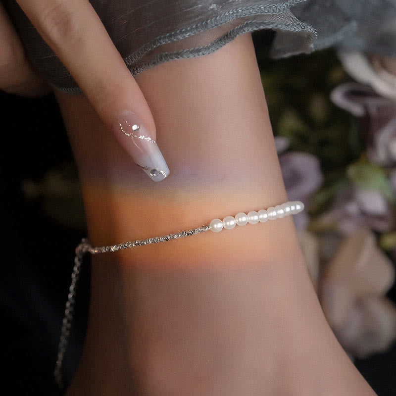 Lustrous 4mm Pearl and 925 Sterling Silver Beaded Minimalist Anklet