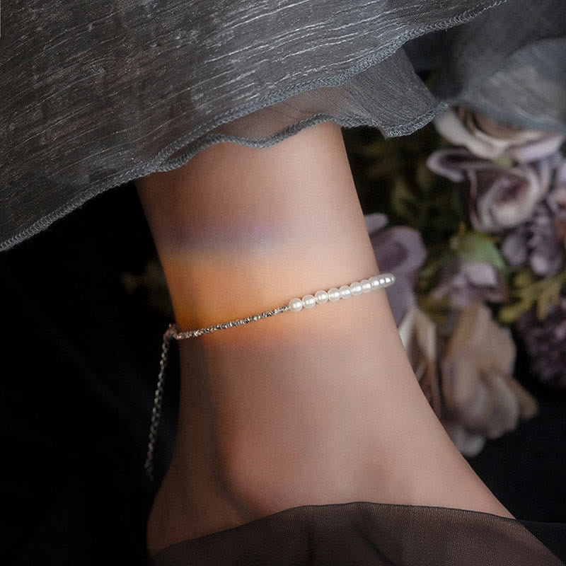 Lustrous 4mm Pearl and 925 Sterling Silver Beaded Minimalist Anklet