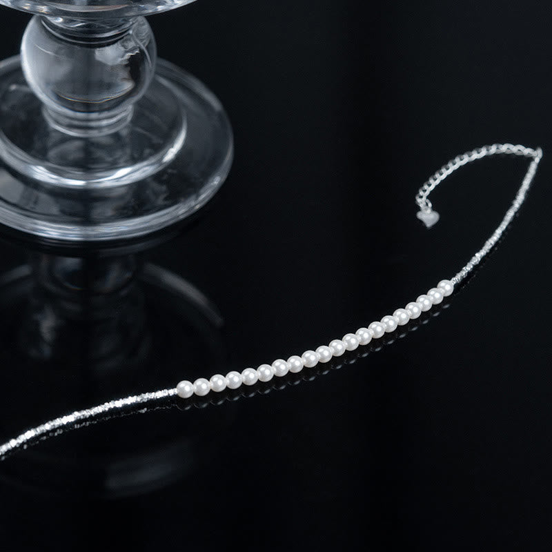 Lustrous 4mm Pearl and 925 Sterling Silver Beaded Minimalist Anklet