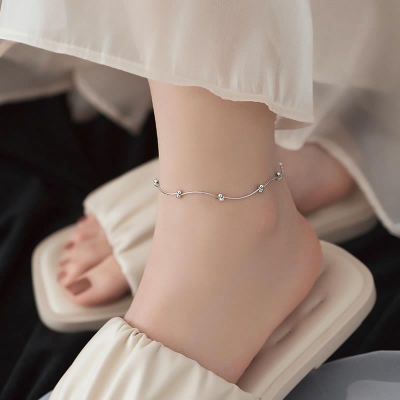 925 Sterling Silver Simple Wave Shape Protection Anklet