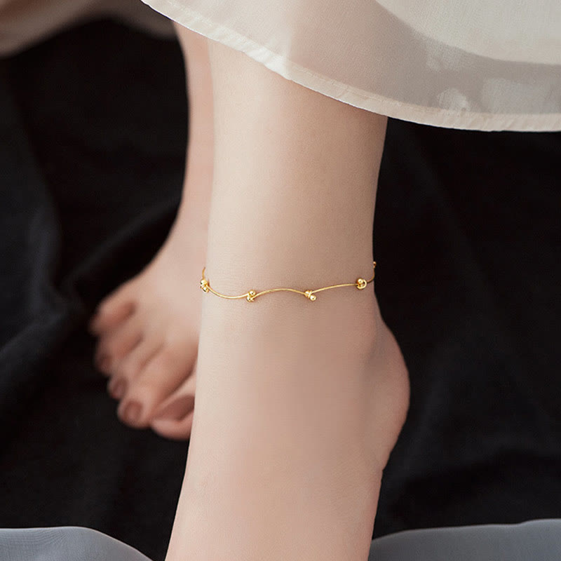 925 Sterling Silver Simple Wave Shape Protection Anklet
