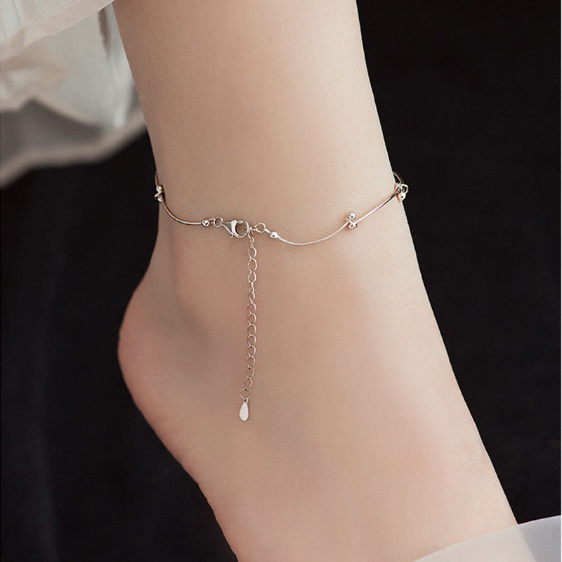 925 Sterling Silver Simple Wave Shape Protection Anklet