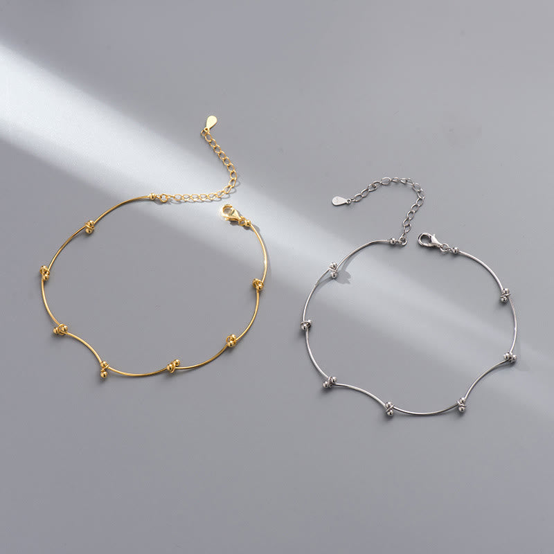 925 Sterling Silver Simple Wave Shape Protection Anklet