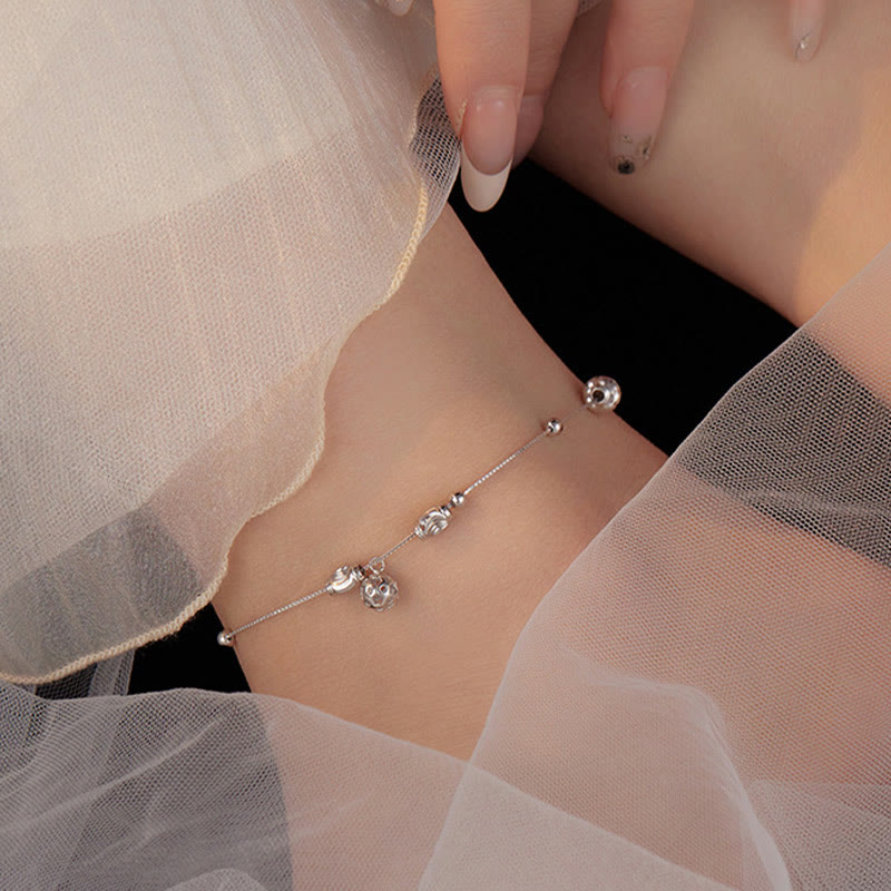 925 Sterling Silver Simple Bell Bead Anklet