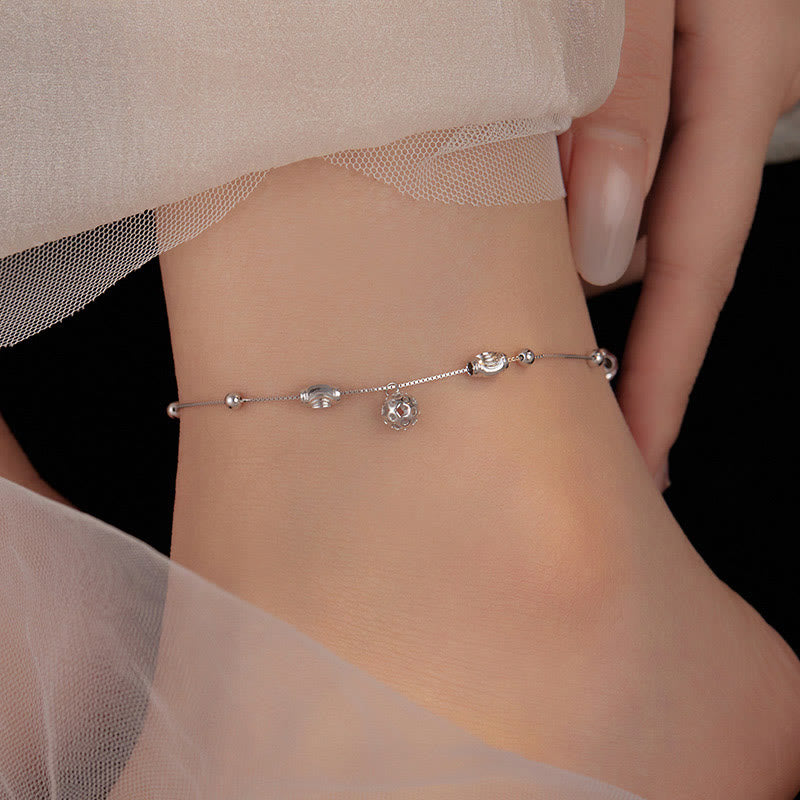 925 Sterling Silver Simple Bell Bead Anklet
