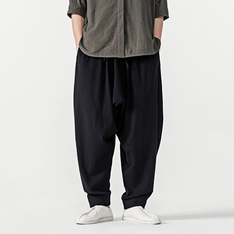 Solid Color Drawstring Men's Harem Pants With PocketsAnkle-Length (9 Length)