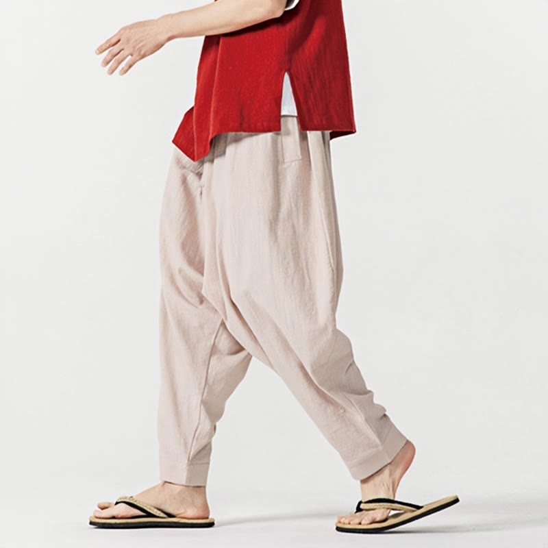 Solid Color Drawstring Men's Harem Pants With PocketsAnkle-Length (9 Length)