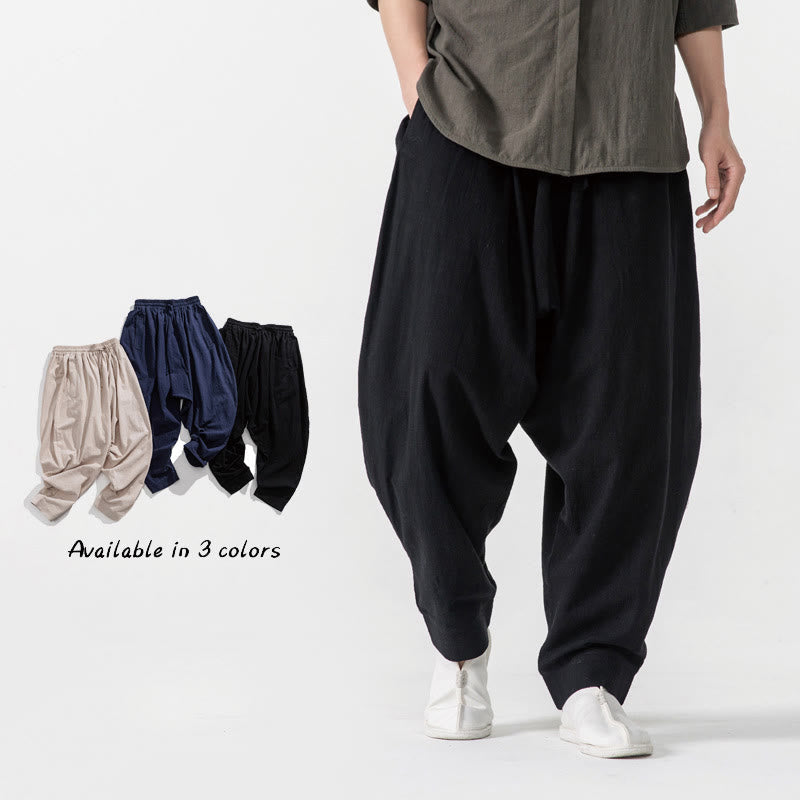 Solid Color Drawstring Men's Harem Pants With PocketsAnkle-Length (9 Length)