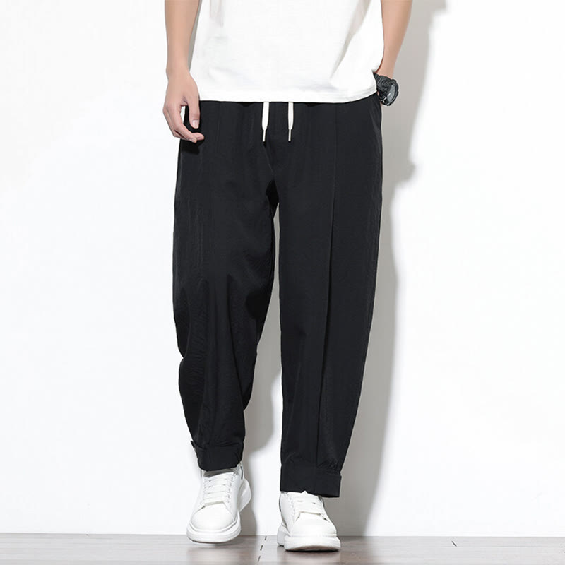 Casual Solid Color Drawstring Men's Harem Pants With Pockets