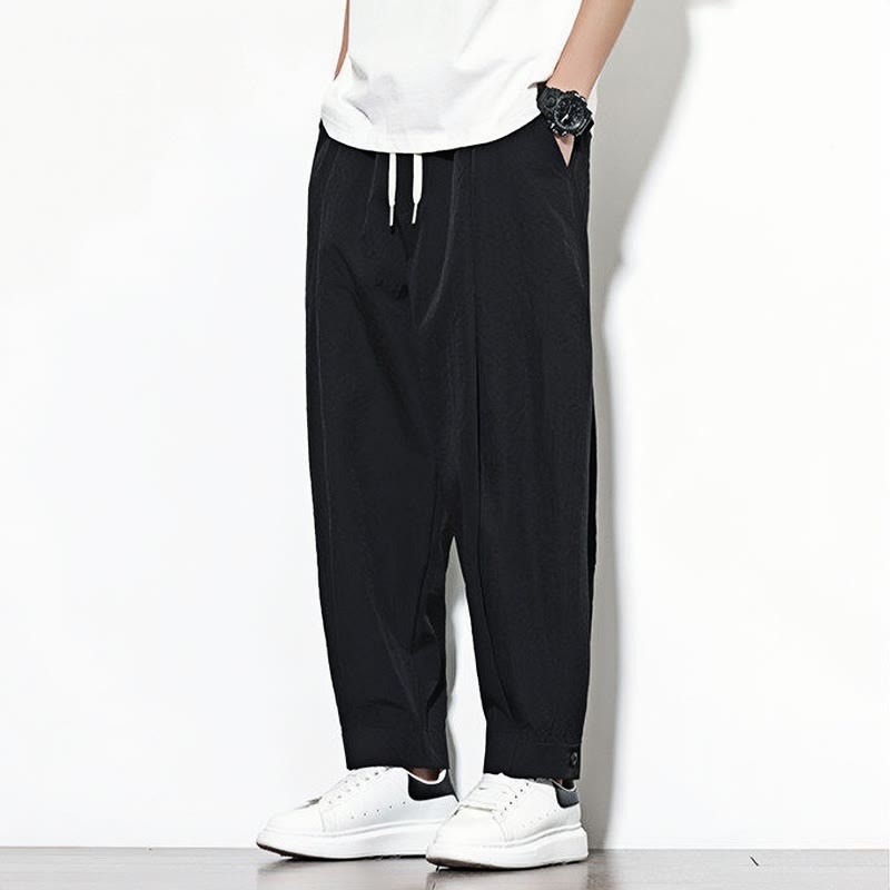 Casual Solid Color Drawstring Men's Harem Pants With Pockets