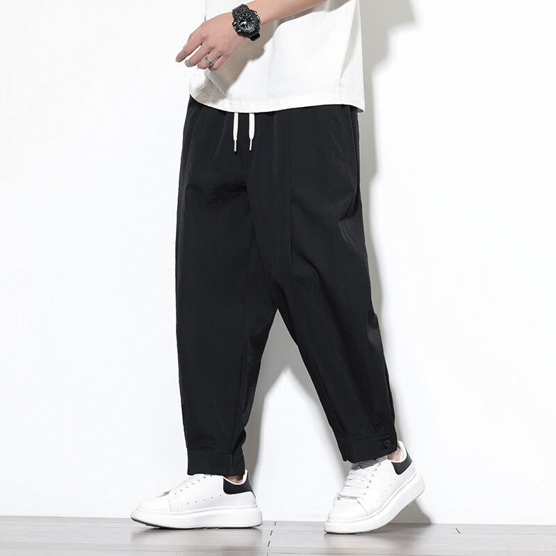 Casual Solid Color Drawstring Men's Harem Pants With Pockets