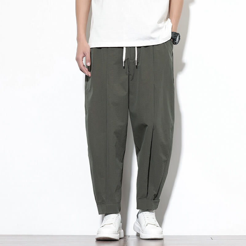 Casual Solid Color Drawstring Men's Harem Pants With Pockets