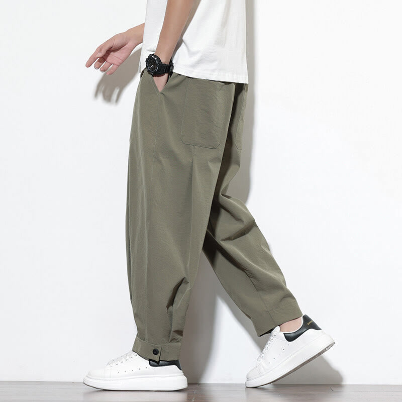 Casual Solid Color Drawstring Men's Harem Pants With Pockets