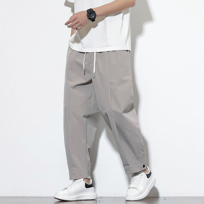 Casual Solid Color Drawstring Men's Harem Pants With Pockets