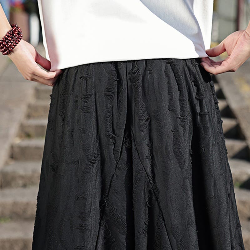 Solid Color Hole Design Drawstring Cotton Men's Wide Leg Pants With Pockets