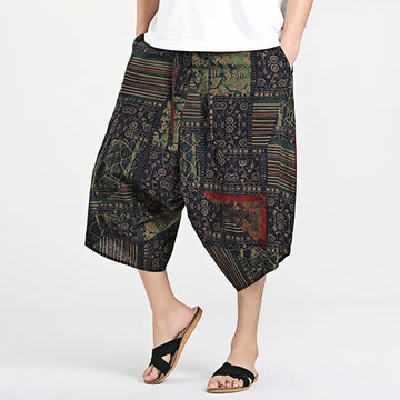 Ethnic Pattern Drawstring 7-8 Length Cotton Men's Harem Pants With Pockets