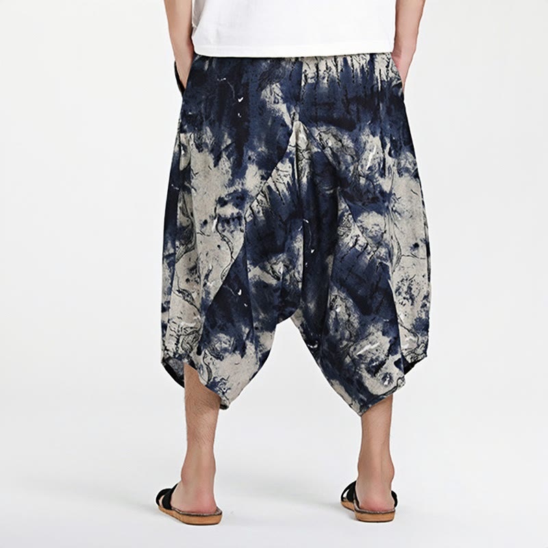 Ethnic Pattern Drawstring 7-8 Length Cotton Men's Harem Pants With Pockets