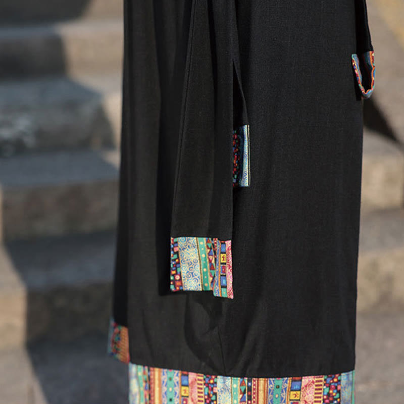 Summer Ethnic 7-8 Length Cropped Cotton Men's Wide Leg Pants With Pockets