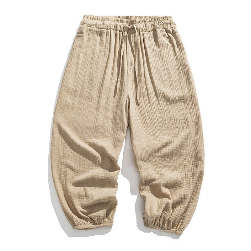 Soft Solid Color Drawstring Cotton Men's Pants With Pockets