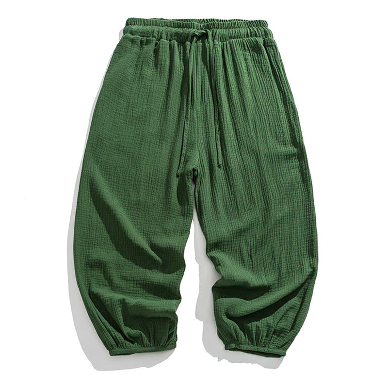 Soft Solid Color Drawstring Cotton Men's Pants With Pockets