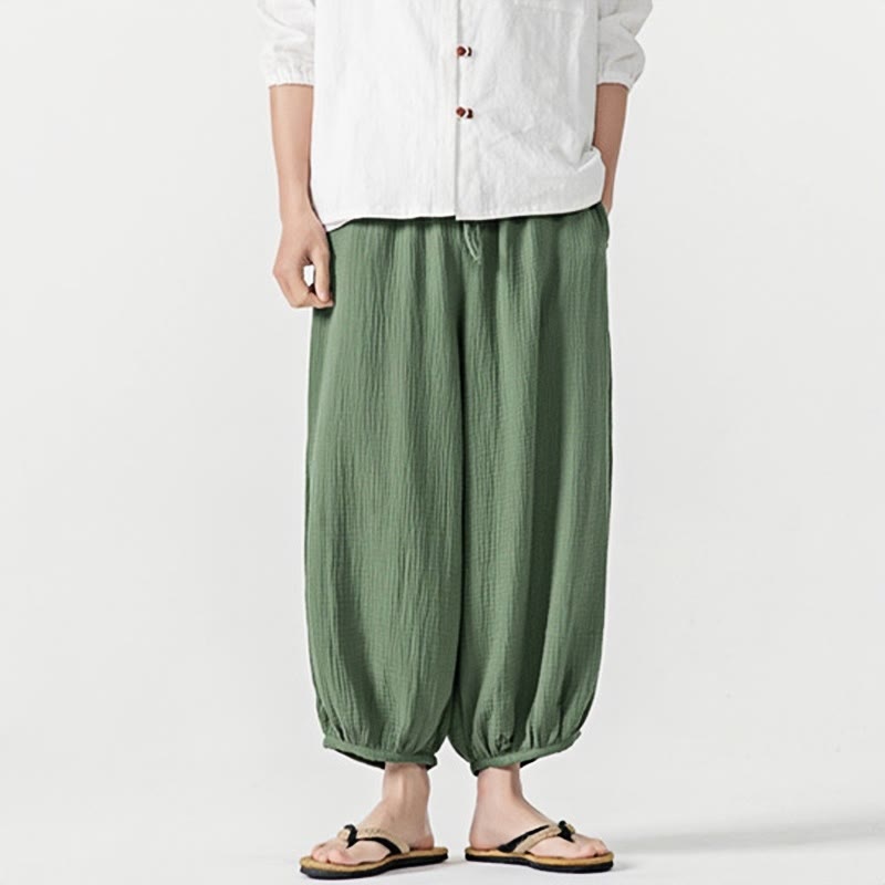 Soft Solid Color Drawstring Cotton Men's Pants With Pockets