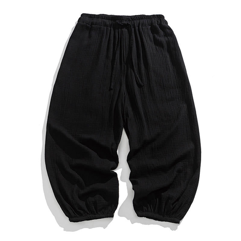 Soft Solid Color Drawstring Cotton Men's Pants With Pockets