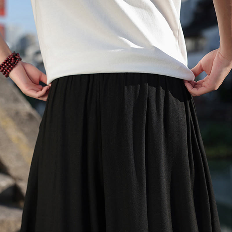 Simple Patchwork Design Drawstring Soft Cotton Men's Wide Leg Pants With Pockets