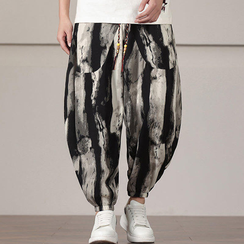Stripe Pattern Drawstring Men's Harem Pants With Pockets